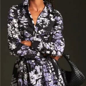 Anthropologie Black and Purple Floral Long Sleeve Dress